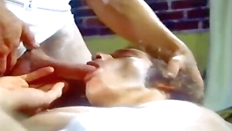 Beautiful black chick in stockings and mouth