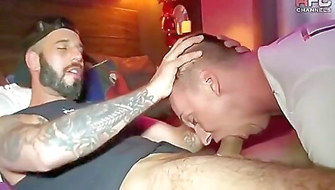 Chick with a dildo fucks tattoo